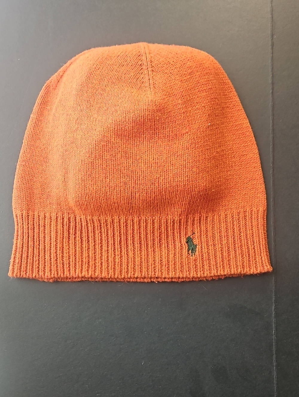Ralph Lauren Orange Knit Beanie with Green Polo Player
